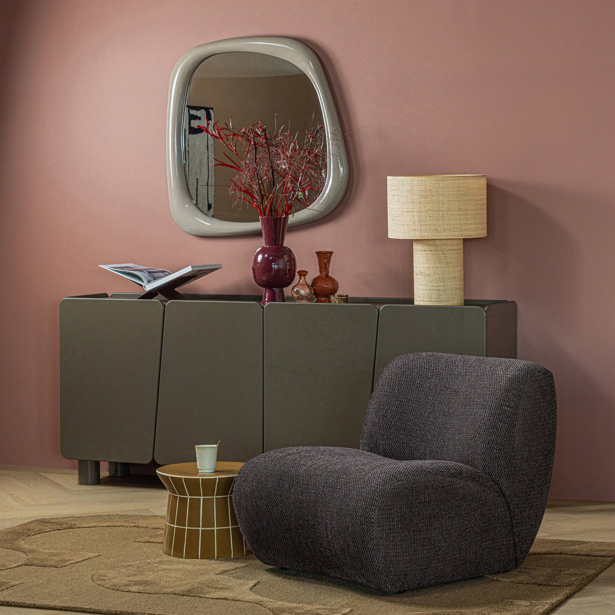 PLU decoratieve bijzettafel Ø 38 x 30 cm keramiek honinggeel