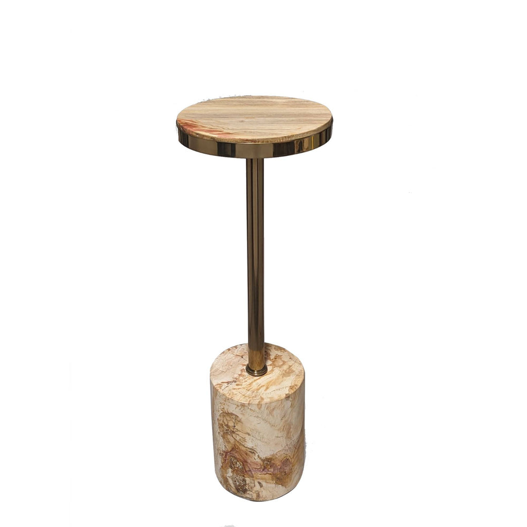 Mody bijzettafel van natuurlijk versteend hout op voet, rond
