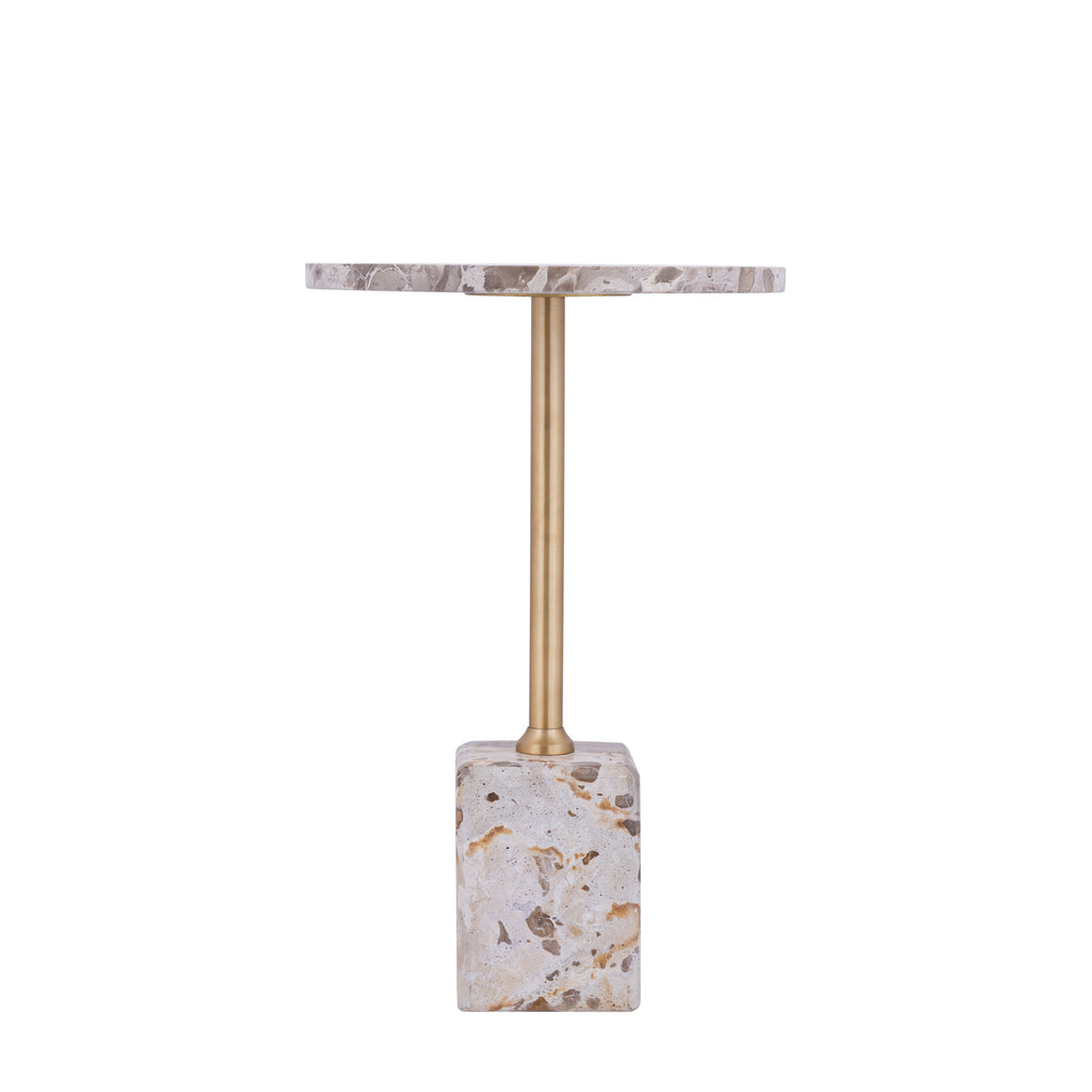 Ebe beige marmeren lage bijzettafel met rond blad