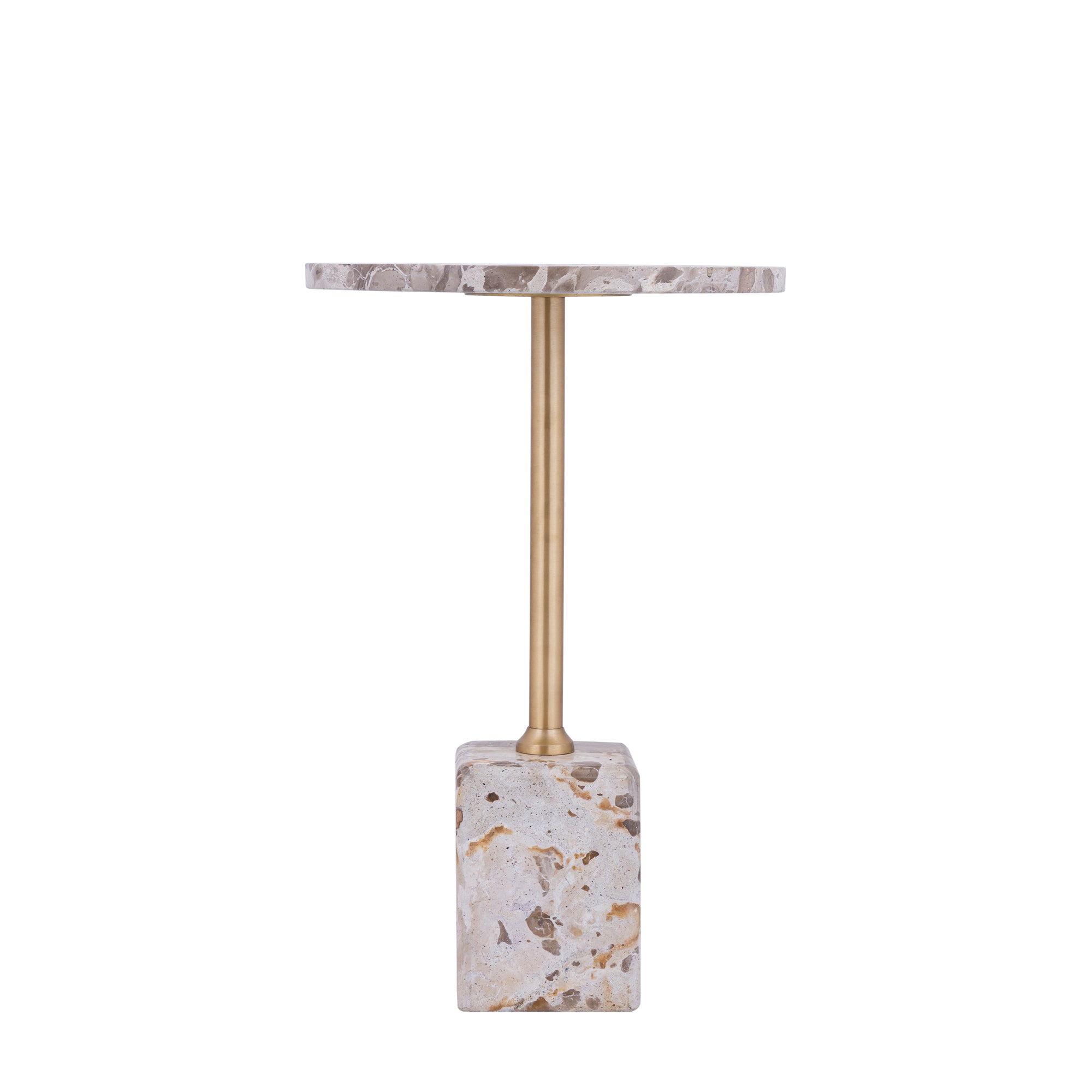 Ebe beige marmeren lage bijzettafel met rond blad