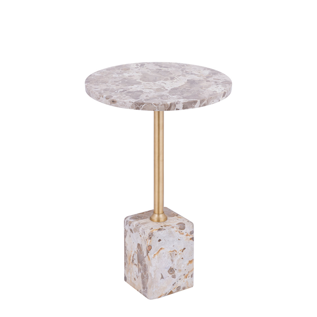 Ebe beige marmeren lage bijzettafel met rond blad