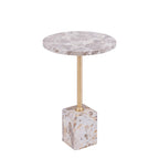 Ebe beige marmeren lage bijzettafel met rond blad
