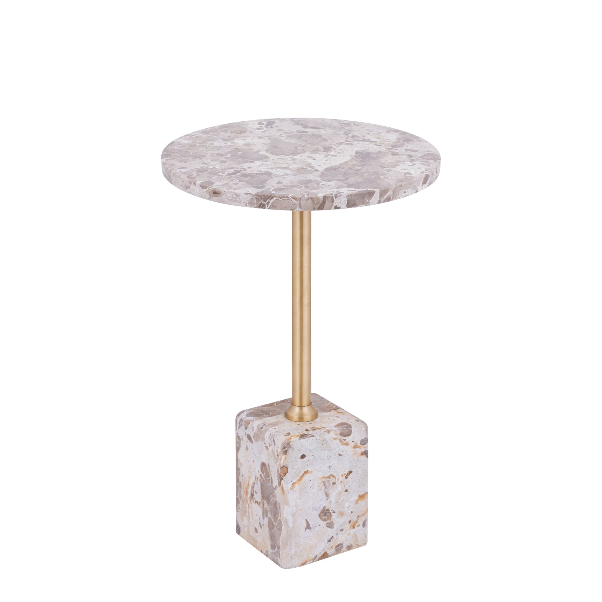 Ebe beige marmeren lage bijzettafel met rond blad