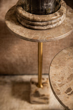 Ebe beige marmeren lage bijzettafel met rond blad