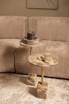 Ebe beige marmeren lage bijzettafel met rond blad