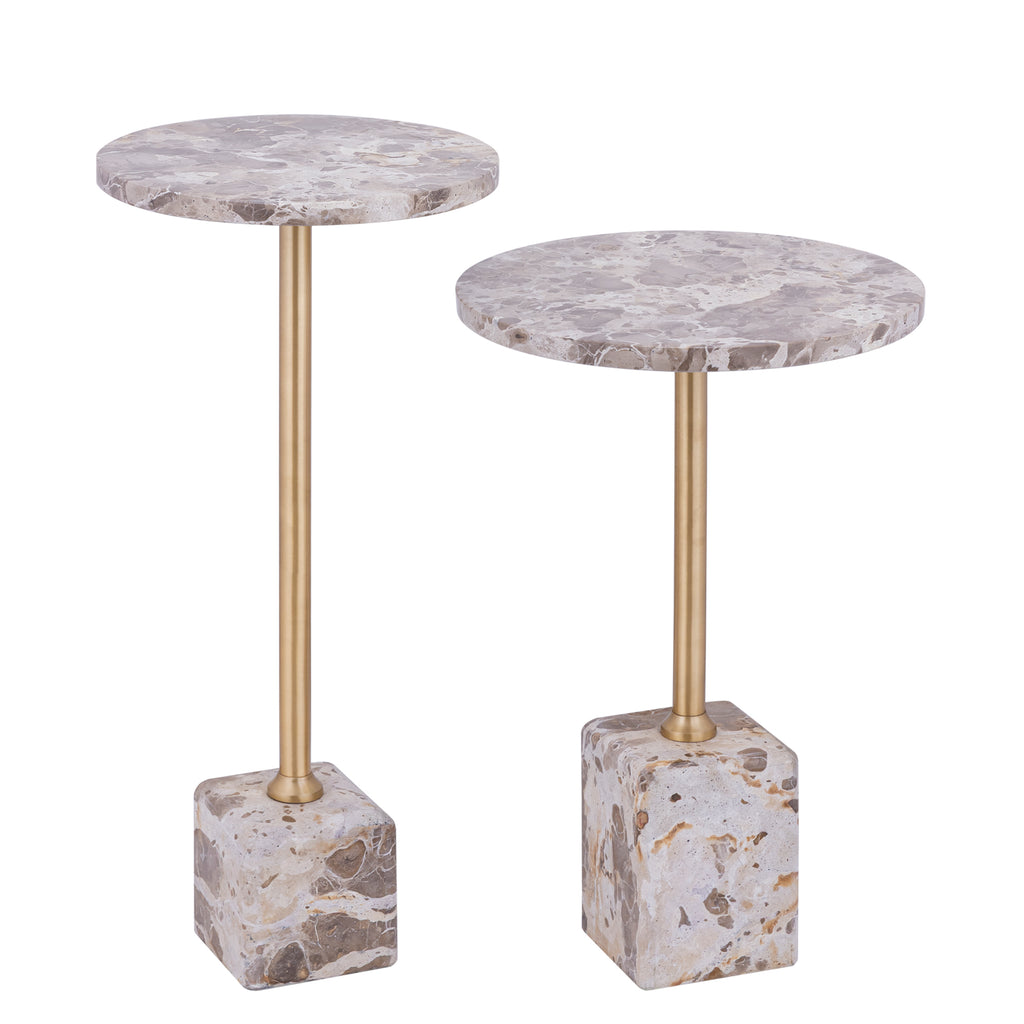 Ebe beige marmeren lage bijzettafel met rond blad