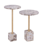 Ebe beige marmeren lage bijzettafel met rond blad