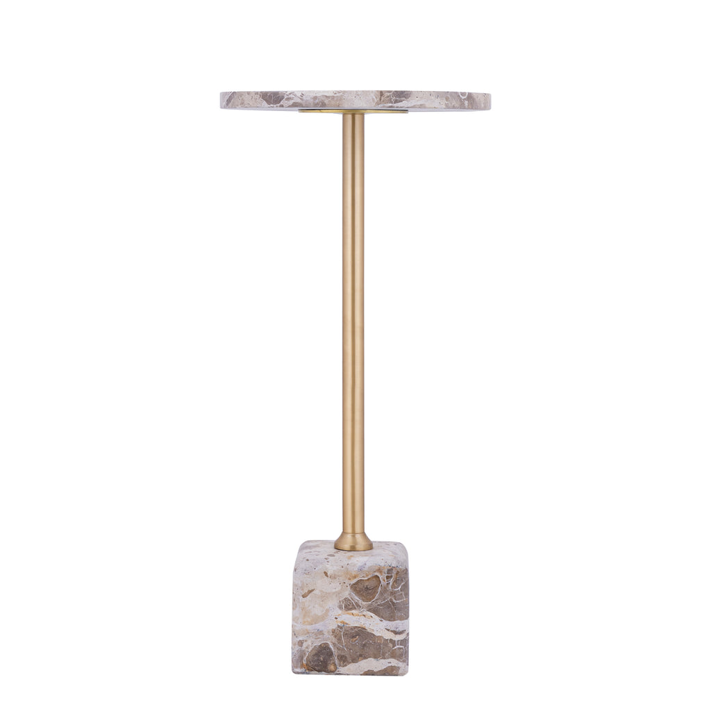 Ebe beige marmeren bijzettafel met rond blad, hoog