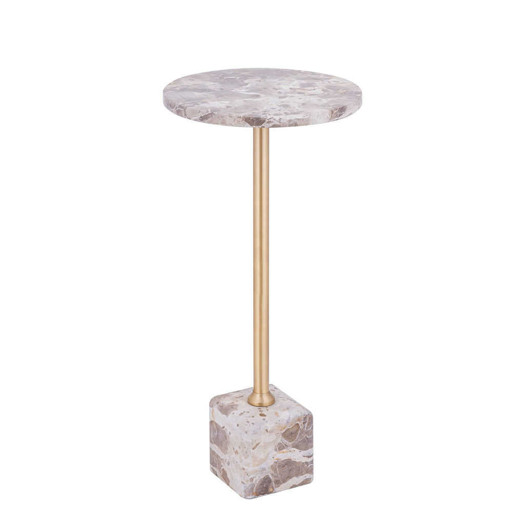 Ebe beige marmeren bijzettafel met rond blad, hoog