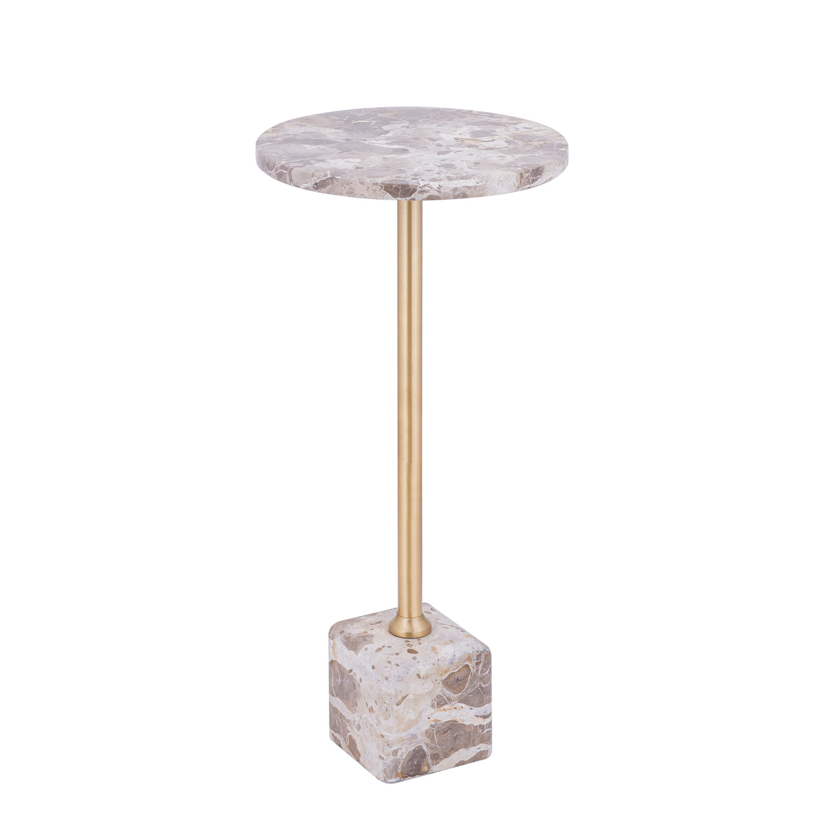 Ebe beige marmeren bijzettafel met rond blad, hoog