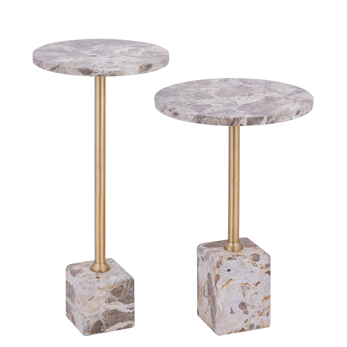 Ebe beige marmeren bijzettafel met rond blad, hoog