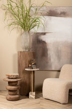 Ebe beige marmeren bijzettafel met rond blad, hoog