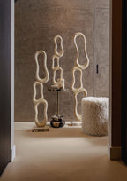 Ronde stoffen poef in Hair Beige