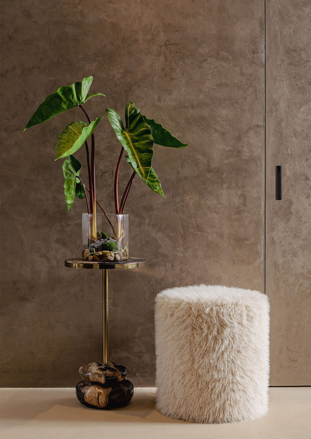 Ronde stoffen poef in Hair Beige