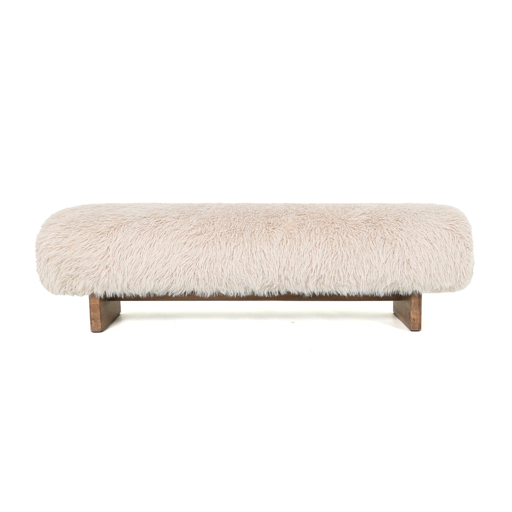 Beige Teddy bankje  met houten poten