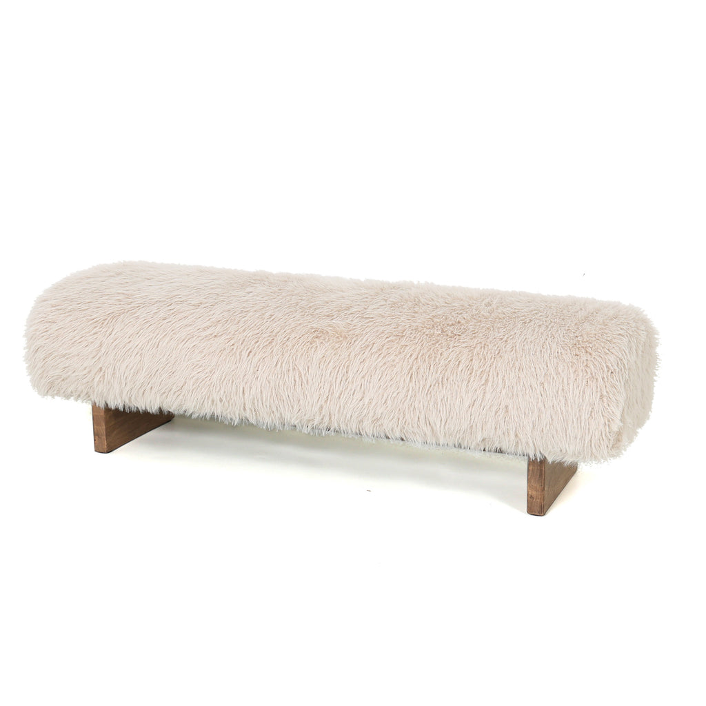 Beige Teddy bankje  met houten poten