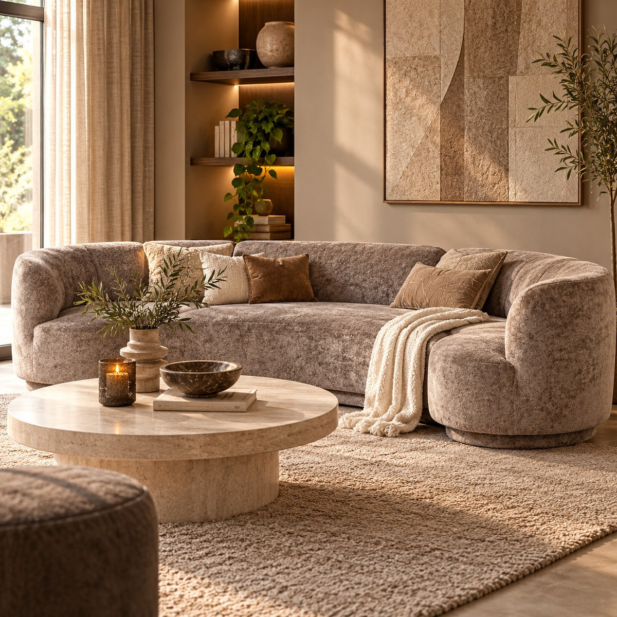 COMBI-SET: BANK + FAUTEUILS taupe