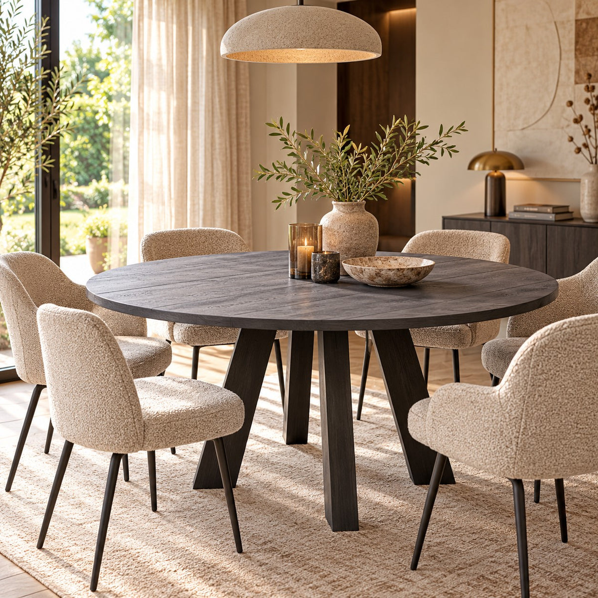 RHONDA XL eettafel Ø150 cm eiken Blacknight (FSC)