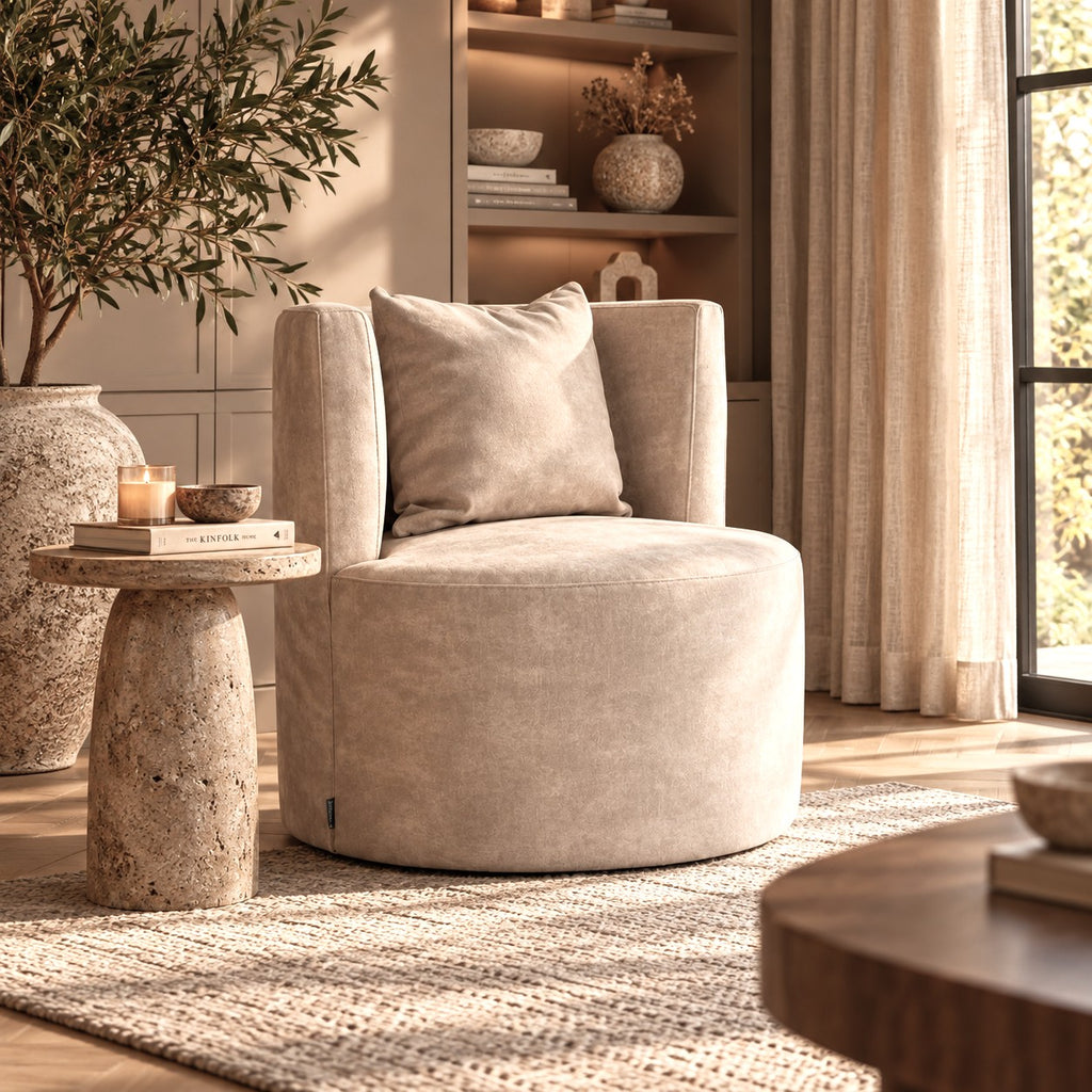 Fauteuil Evy - Naturel - Fluweel